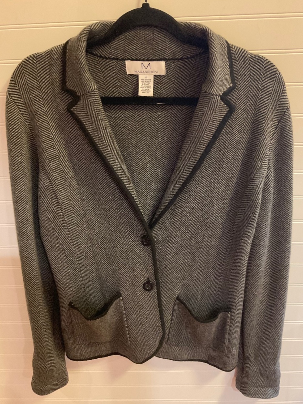 M Magaschoni Women’s S Gray Herringbone Wool Blend Knit Blazer Jacket
